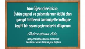 BAŞKAN ADA YARIYIL TATİLİ MESAJI YAYIMLADI
